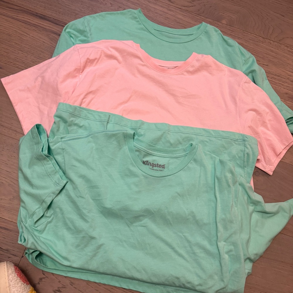 Kingsted Mens 2XL T-Shirt Bundle 3 Pack Mint Green Pink Cotton Blend Crew Neck
